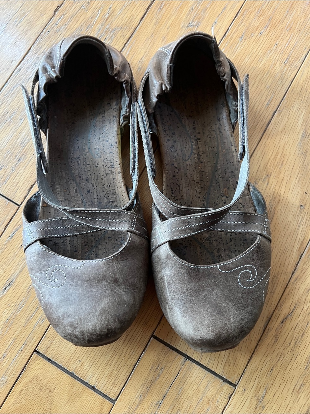 Ahnu Brown Leather Cross-Strap Mary Jane Flats